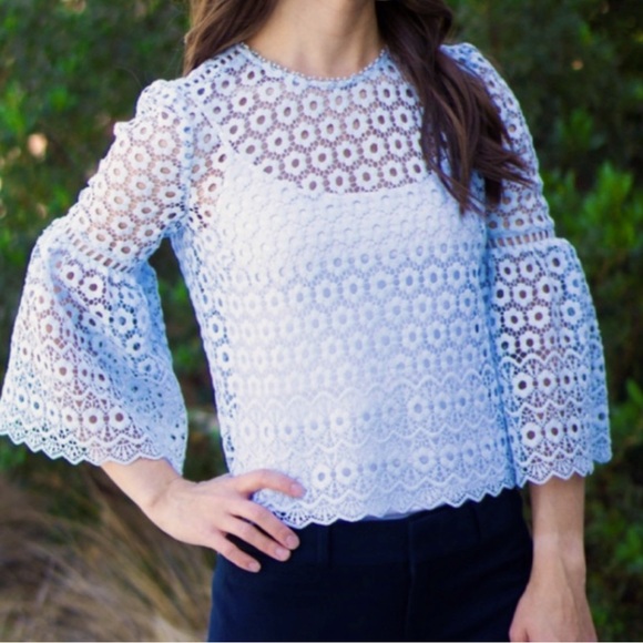 J. Crew Blue Daisylace Bell Sleeve Party Top - Picture 1 of 14